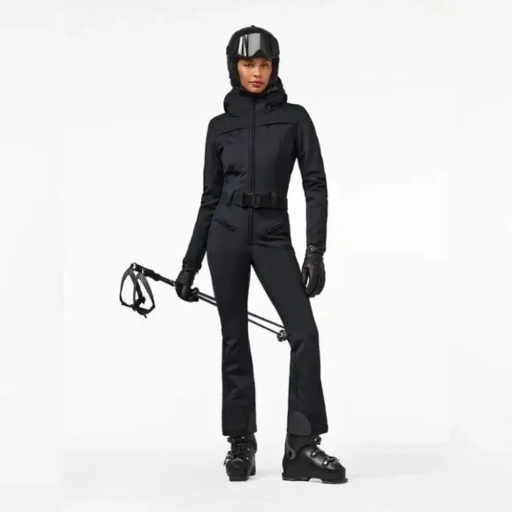 Goldbergh Parry Belted Faux Fur Snow SKI Jumpsuit Size XL Black - Picture 1 of 2